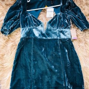 NWT Forever 21 Teal Velvet Mini Dress